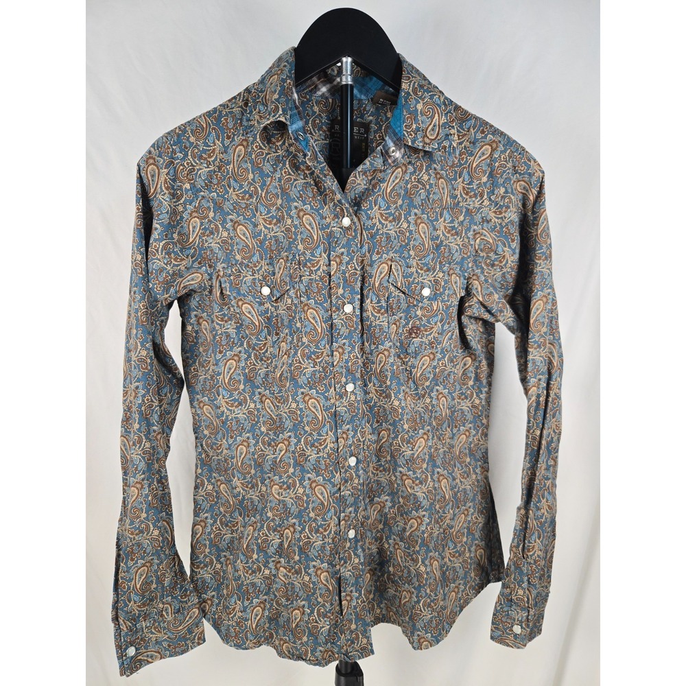 Roper Wear the West Mens Small Western Shirt Blue Paisley Cowboy Rodeo Cotton